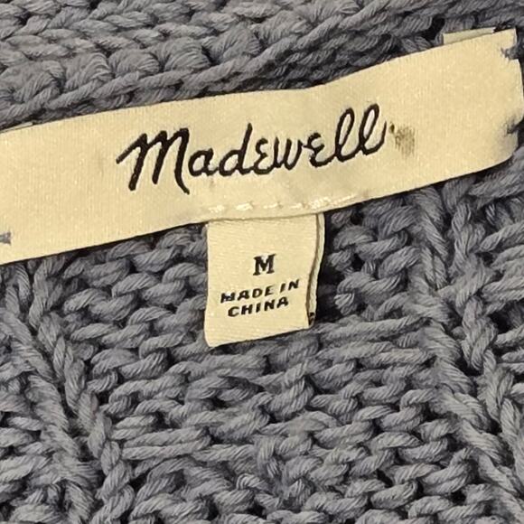 Madewell Blue Open Stitch Cable Cotton Cardigan 3-Button V-Neck Sweater - Sz Med - Picture 6 of 8